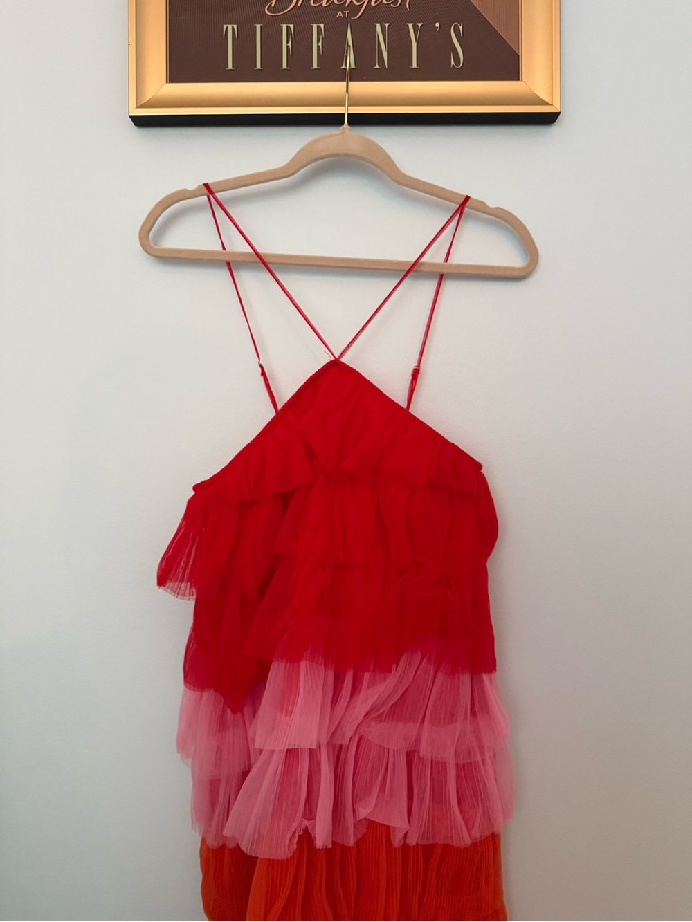 TCEC Red Tiered Ruffle Mini Dress with Spaghetti Straps